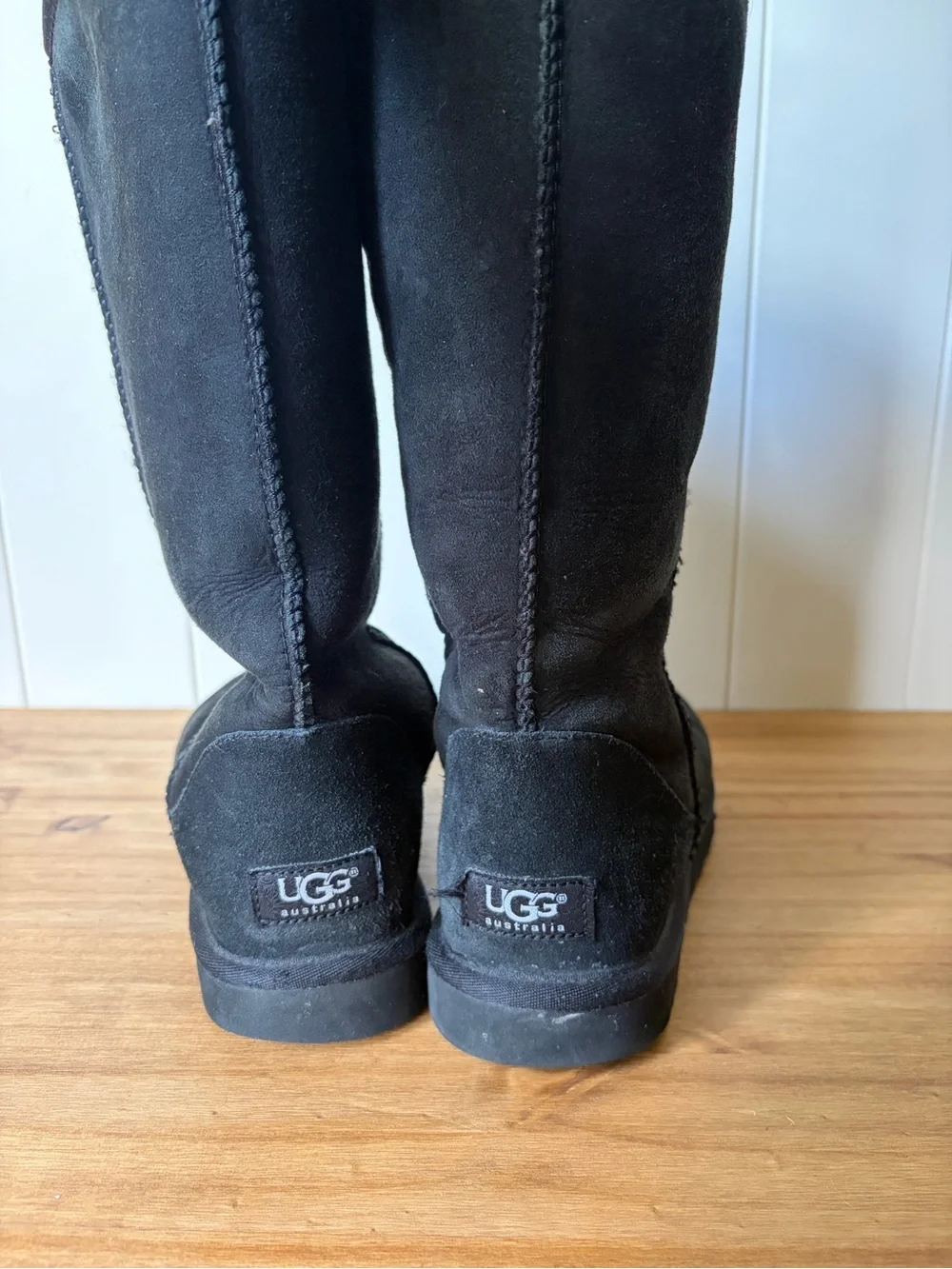 Ugg Classic Tall Black Shearling Women's Suede Boot Wool Size 8